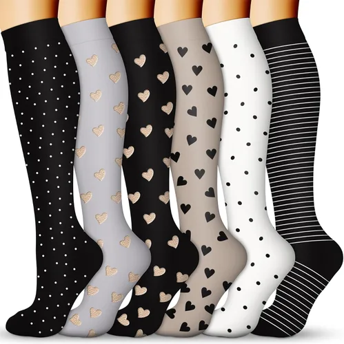 Vista 7 de Calcetines de compresión para mujeres y hombres 15-20 mmHg, mejores para uso médico, enfermería, para correr, atletismo, varices, viajes