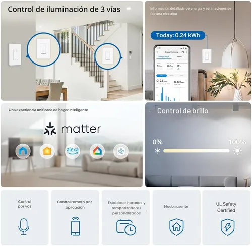 Vista 2 de TP-Link Tapo Smart - Kit de Interruptor Regulador Inteligente de 3 Vías, Compatible con Matter, Monitoreo de Energía, Cable Neutro Requerido