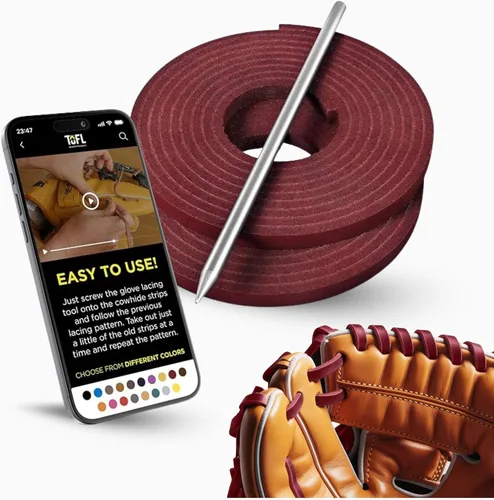 Vista 23 de TOFL Kit de encaje para guantes de sóftbol y béisbol Kit de reparación de cordones de guante de encaje 2 cordones de cuero con aguja de cordones