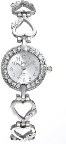 Vista 10 de Reloj con incrustaciones de diamantes de aleación para mujer, con forma de corazón, relojes de vestir, relojes de pulsera de cuarzo para mujer
