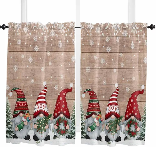 Vista 57 de Cenefas de Navidad de invierno para ventanas, cortinas de cocina con bolsillo para barra, cortinas con aislamiento térmico para ventana de baño