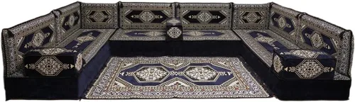 Vista 26 de arabicsofa Sofá en forma de U de estilo árabe para el suelo – Juego de Majlis hecho a mano – Sofá de estilo bohemio