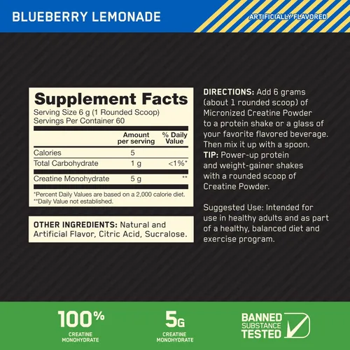 Vista 3 de Optimum Nutrition Monohidrato de creatina en polvo, limonada de arándanos