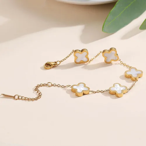Vista 3 de 18K Gold Plated Clover Lucky Bracelet for Women WhiteBlackRedGreen Bracelets Cute Link Bracelets Jewelry Gifts Trendy for Women Teen Girls