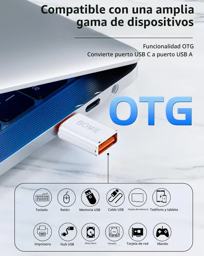 Vista 4 de BOMIE Adaptador USB C a USB Transferencia de datos de 10 Gbps para teléfono Blanco 2P