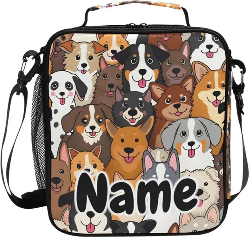 Vista 13 de Lonchera con patrón de cuadros blancos y negros, bolsa de almuerzo aislada, bolsa de preparación para niños, correa de hombro congelable a001