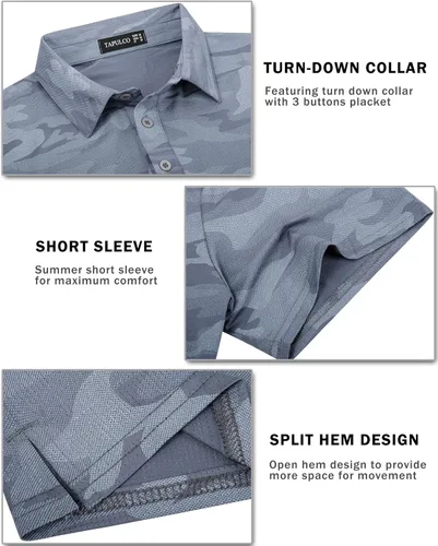 Vista 98 de TAPULCO Camisetas tipo polo de secado rápido para hombre, diseño de camuflaje, atléticas, ligeras, transpirables, casuales, para golf