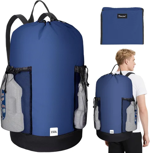 Vista 10 de BALEINE Mochila Bolsa de Lavandería de 120L, Tela Oxford 900D Bolsas Grandes de Lavandería de Viaje con Correas para el Hombro y 2 Bolsillos
