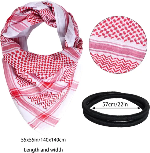 Vista 2 de Jmkcoz Shemagh árabe táctico desierto keffiyeh pañuelo para la cabeza turbante árabe cuello diadema traje árabe musulmán para hombres mujeres
