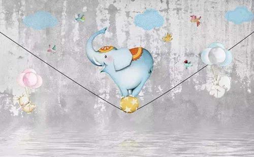 Vista 4 de Murwall Kids Wallpaper Slackline Elephant Wall Mural Cartoon Animals Wall Art Childroom Wall Decor Girls Boys Bedroom Baby Room
