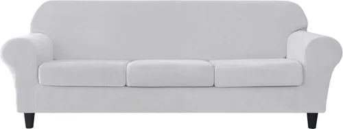 Vista 54 de Funda elástica para sofá, funda de terciopelo ultra suave, protector de muebles para mascotas y niños (beige, pequeño)