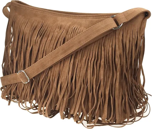 Vista 5 de HOXIS Bolso bandolera de cuero de ante sintético con borla para mujer