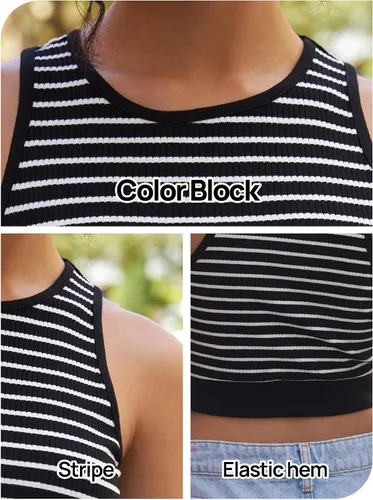 Vista 6 de MEROKEETY Camiseta sin mangas de punto acanalado de verano para mujer Y2K a rayas sin mangas
