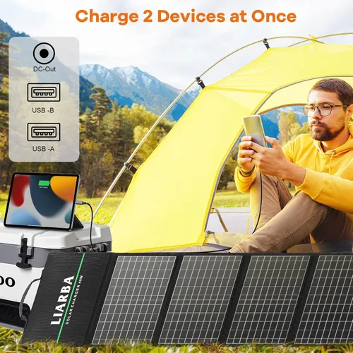 Vista 5 de Paneles solares de 40 W, cargador de panel solar profesional, paneles solares plegables, panel solar portátil con puerto USB Qc3.0/DC