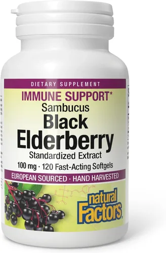 Vista 8 de Natural Factors Sambucus Extracto estandarizado de saúco negro, apoya el sistema inmunológico y la salud respiratoria, saúco negro europeo