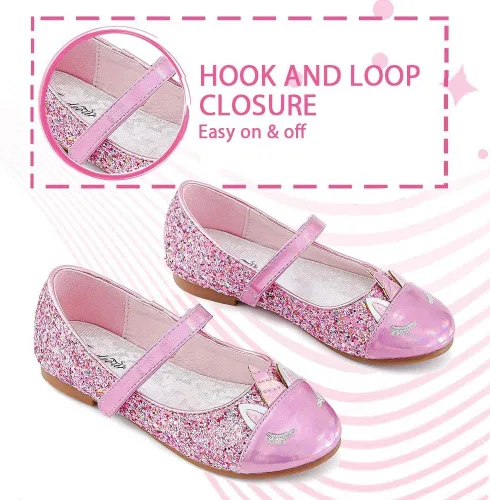 Vista 4 de Furdeour Girls Dress Shoes Mary Jane Flower Wedding Party Bridesmaids Shoes Glitter Princess Ballet Flats for Kid Toddler