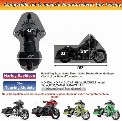 Vista 2 de Cubierta para motocicleta Tokept, con ventilaciones, cubierta para bicicletas de tierra, para diferentes modelos de touring Harley Davidson Road