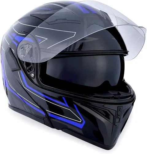 Vista 5 de 1Storm Casco modular de cara completa para motocicleta con doble visera abatible y protector solar: HB89 Flecha Azul
