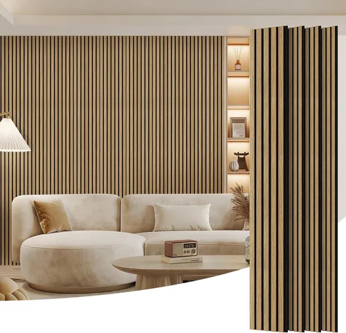 Vista 17 de Paquete de 2 paneles de madera para pared, paneles acústicos de listones de madera de 48 x 24 pulgadas, paneles acústicos para decoración de paredes