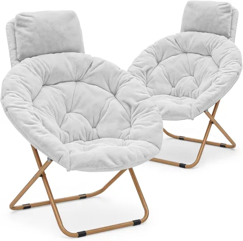 Vista 15 de MoNiBloom Silla redonda plegable de piel sintética con reposacabezas extraíble para adultos, marco de metal, de gran tamaño, cómoda, suave