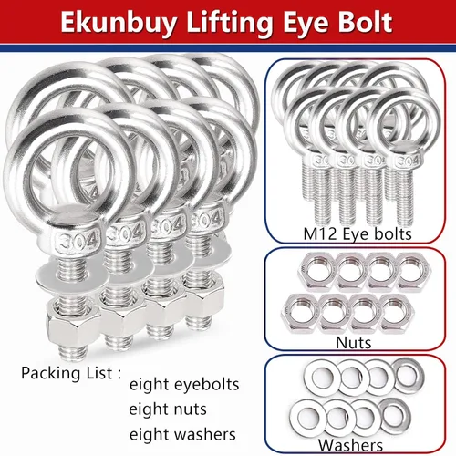 Vista 5 de Tornillos de Ojo de Hombro, Tornillo de Elevación de Acero Inoxidable 304 de Servicio Pesado con Anillos de Elevación Roscados, Arandelas y Tuercas