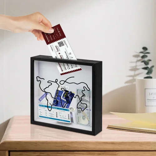 Vista 4 de ZEEYUAN Caja de archivo de aventura de viaje de 12 x 12 pulgadas, regalo para papá, regalo de esposa, hija e hijo, caja de sombra de memoria
