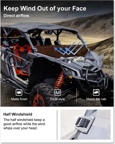 Vista 2 de KIWI MASTER Medio parabrisas de policarbonato con recubrimiento duro teñido para 2017-2026 Can Am Maverick X3 Accesorios de policarbonato