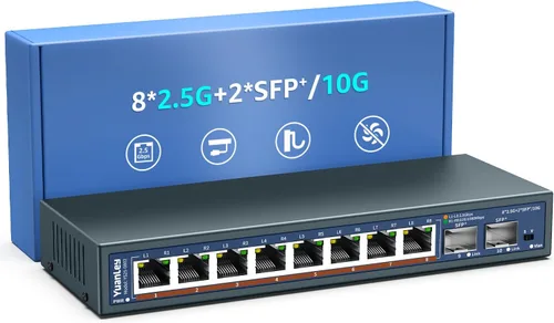 Vista 8 de Switch Ethernet no gestionado de 6 puertos 2.5G, 4 puertos Base-T de 2.5G, 2 SFP de 10G, compatible con 100/1000/2500Mbps, VLAN, sin ventilador
