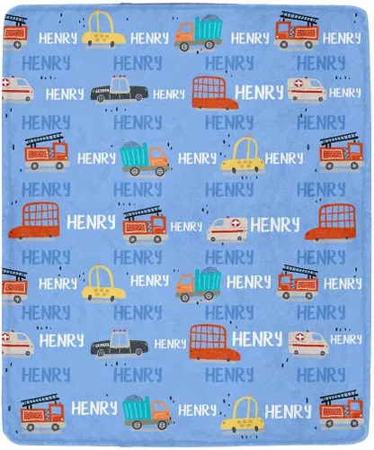 Vista 22 de Artsadd Mantas personalizadas con nombre y diseño de transporte para bebé niño de 30 x 40 pulgadas, manta personalizada de camión con nombre