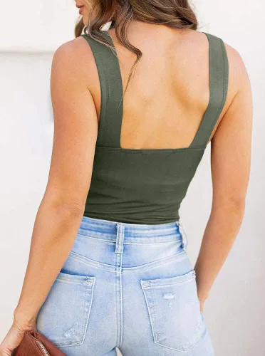 Vista 108 de Reoria - Camiseta sin mangas sexy tipo body con escote cuadrado para mujer, ropa para discoteca