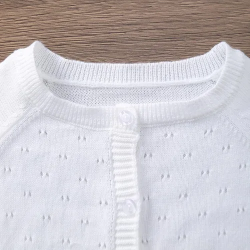 Vista 3 de Cárdigan de punto para bebé niña, manga larga, con botones huecos, suéter fino, ropa cálida