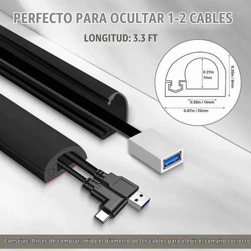 Vista 7 de Cubierta de pared para cable, 39 pulgadas, autoadhesivas, para cables en la pared, cable de extensión para piso, TV montada, cavidad del hogar