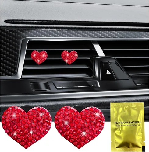 Vista 8 de Ziciner 2 piezas de dijes de clips para ventilación de aire de coche con corazón brillante, clips para salida de aire de coche con forma de corazón