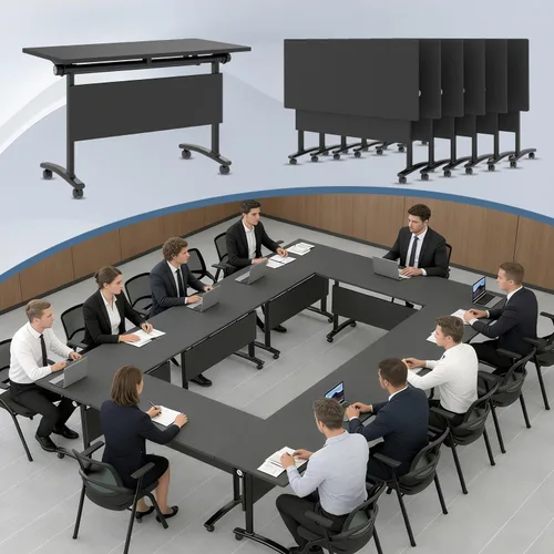 Vista 20 de Paquete de 4 mesas de conferencias plegables, mesa de entrenamiento modular Gris hierro profundo