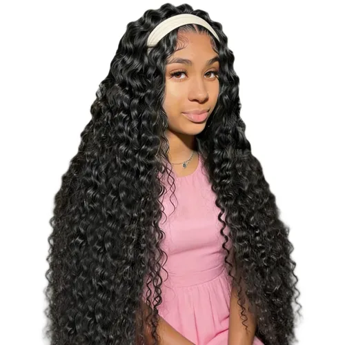 Vista 47 de XSY: Peluca de diadema de cabello humano de onda profunda sin pegamento, sin encaje frontal, peluca de diadema rizada, lista para usar y llevar