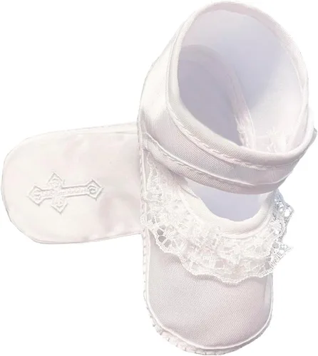 Vista 2 de Pink Princess Zapatos de bautismo para bebé niñas - Blanco Bebé Bautizo Zapatos Bebé Botines Recién Nacido - Zapatos de Bautizo para Nina