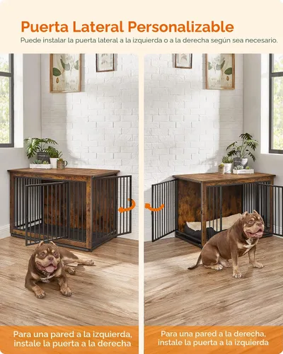 Vista 5 de Feandrea Muebles de jaula para perros, perrera de 38 pulgadas para perros de hasta 70 libras, con bandeja extraíble, mesa auxiliar de jaula