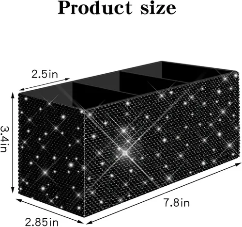 Vista 3 de Bling - Organizador de brochas de maquillaje, 3 ranuras para cosméticos, soportes de almacenamiento con diamantes de imitación brillantes, bonito