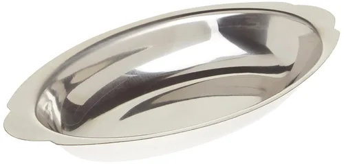 Vista 2 de Winco Plato para gratinar ovalado de acero inoxidable, 8 onzas Ideal para gratinados, cazuelas, acompañamientos y servicio de horno a mesa