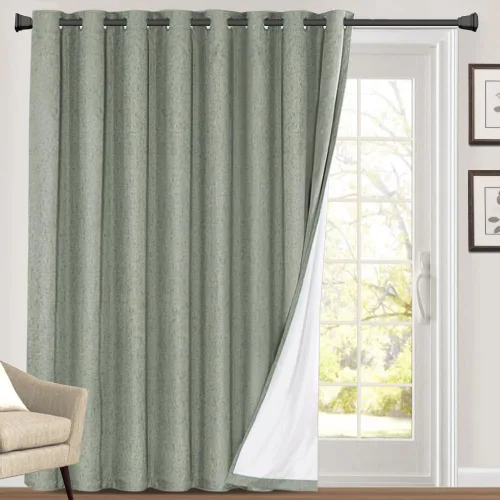 Vista 38 de Cortinas con textura de lino 100% opacas de 64 pulgadas de largo, juego de 2 paneles de cortinas de lino opacas con forro aislante térmico que Arena