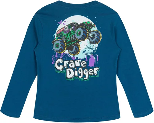 Vista 4 de Monster Jam Paquete de 2 camisetas de manga larga para niños pequeños a grandes Grave Digger El Toro Loco Megalodon Salvia esmerilada / azul carbón