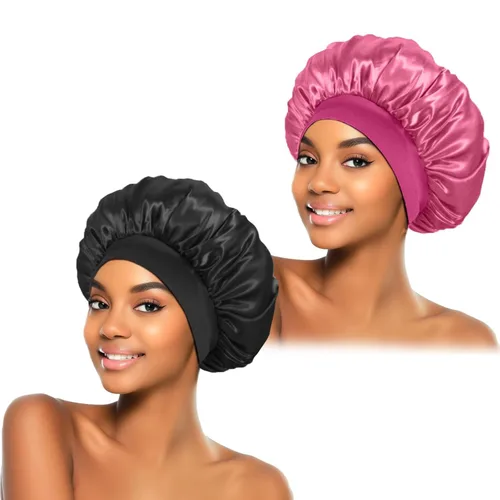Vista 9 de ZHENSILK 2 piezas de gorro de satén para dormir, gorros de seda para el cabello, gorro de dormir de seda con banda elástica suave, envoltura