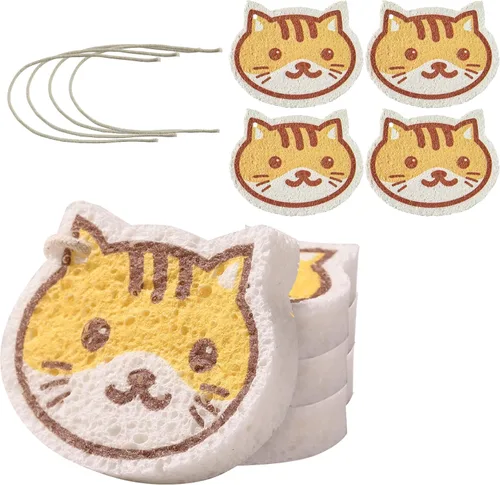 Vista 14 de JOYMOOP Esponja de cocina de dibujos animados, esponjas de celulosa para limpieza, esponjas antiarañazos para lavar platos, esponja reutilizable