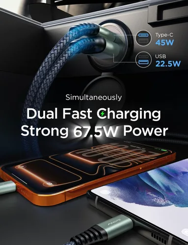 Vista 3 de AINOPE 67.5W cargador de coche USB C carga rápida, cargador de coche rápido