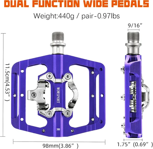 Vista 4 de Wowsport Pedales sin clip MTB para un rendimiento definitivo con compromiso SPD de doble cara