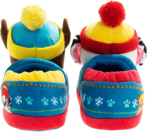 Vista 3 de Nickelodeon Paw Patrol and Sponge Bob Squarepants Zapatos de casa Chase y Marshall para niños pequeños Zapatillas de casa de felpa, ligeras