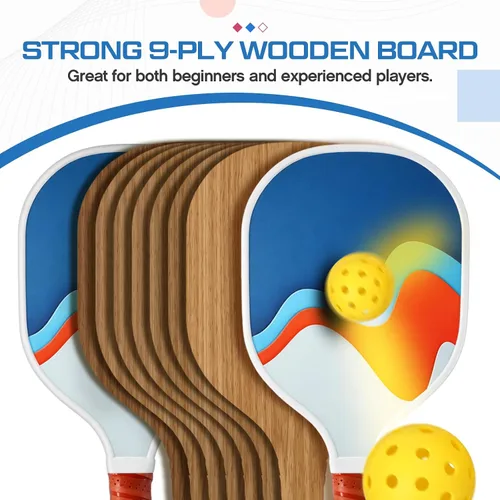 Vista 4 de Juego de 8 palas de paddleball de madera, raqueta ligera con agarre ergonómico y 2 bolsas de transporte para jugadores de todos los niveles, hombres