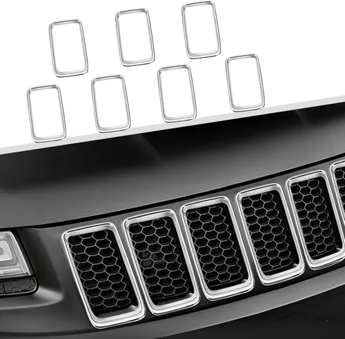 Vista 8 de Jimen Compatible con Jeep Grand Cherokee 2014-2016, 7 piezas de insertos de parrilla delantera Kit de moldura de anillo de rejilla (negro)