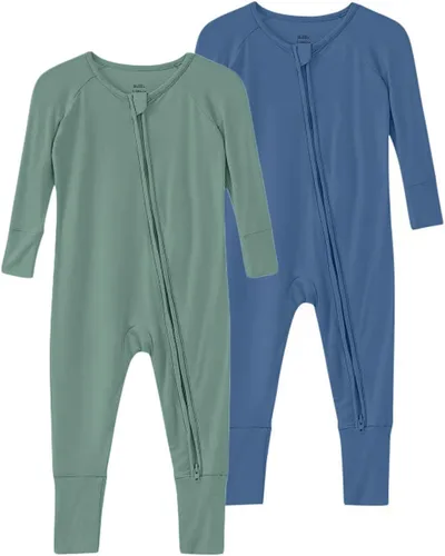 Vista 10 de Pijama de viscosa de bambú sin pies para niños y niñas, pijamas con cremallera para dormir y jugar, mameluco - 0-24 meses
