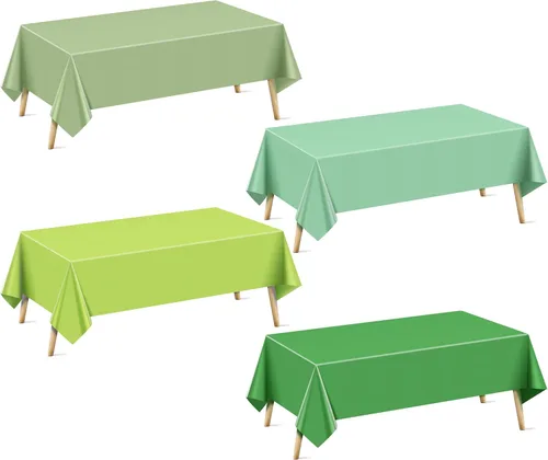 Vista 11 de Mantel rectangular de la serie azul y verde, 4 piezas, 54 x 72 pulgadas, color sólido, impermeable y a prueba de derrames, mantel de plástico